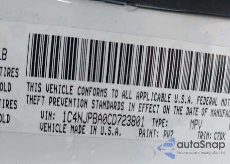 2012 Jeep Patriot Sport z USA, uszkodzony, nr VIN 1C4NJPBA0CD723801